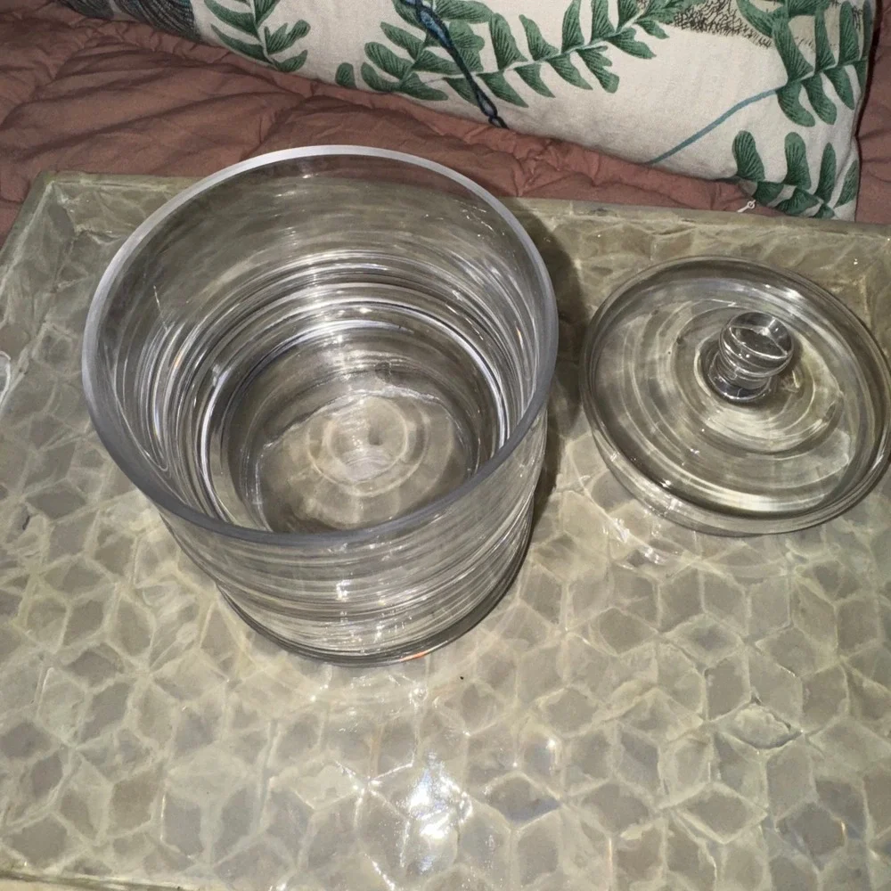 Vtg Glass Stackable Apothecary Jar 2 Tier Round Vanity Canister Lid